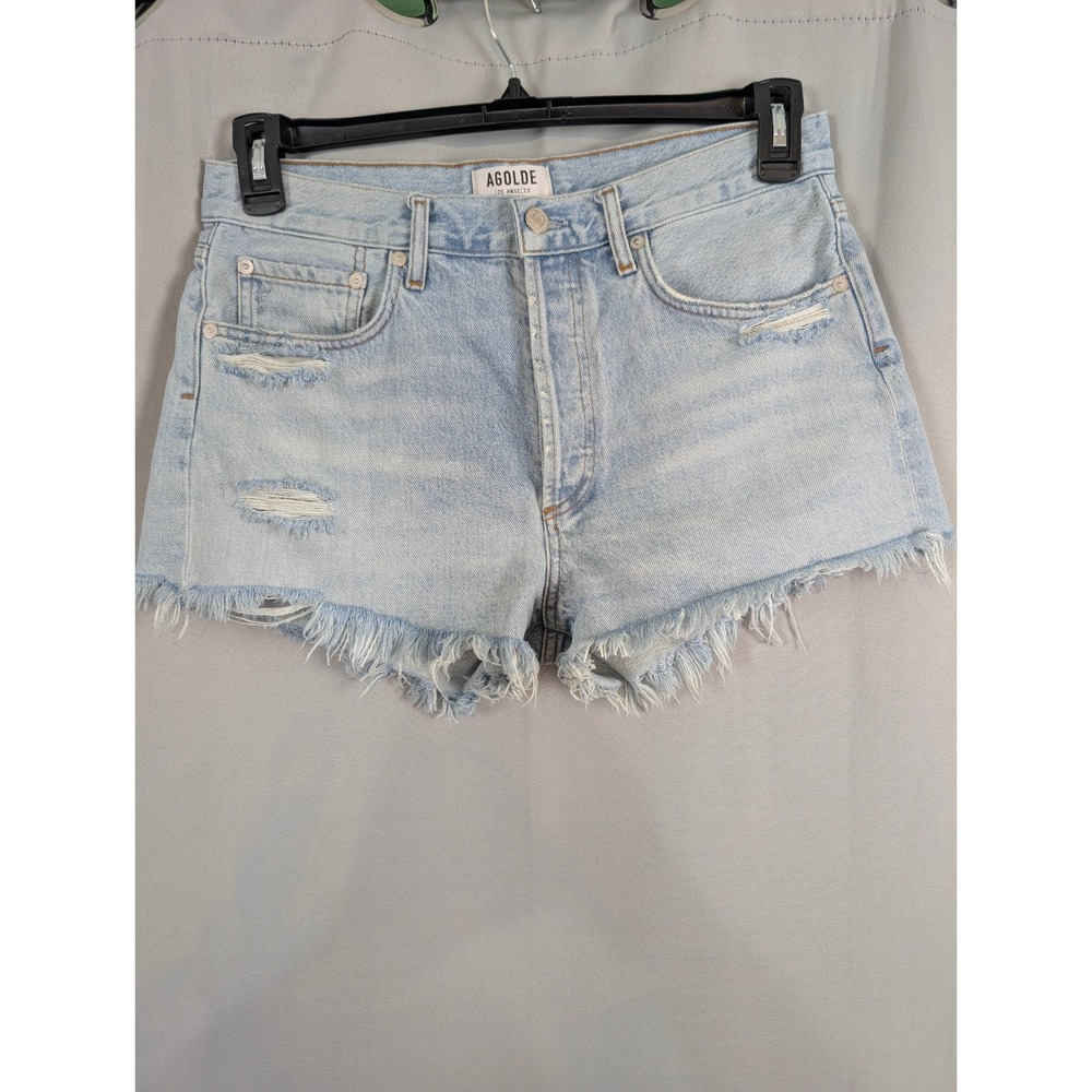 Agolde Light Wash Distressed Parker Denim Jean Shorts
